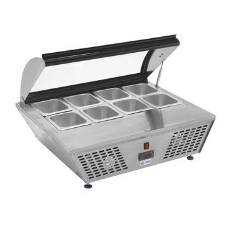 Base refrigerada de 8 insertos de sobre mesa con tapa Marca Migsa Modelo RTW-67L freeshipping - Innova FoodService