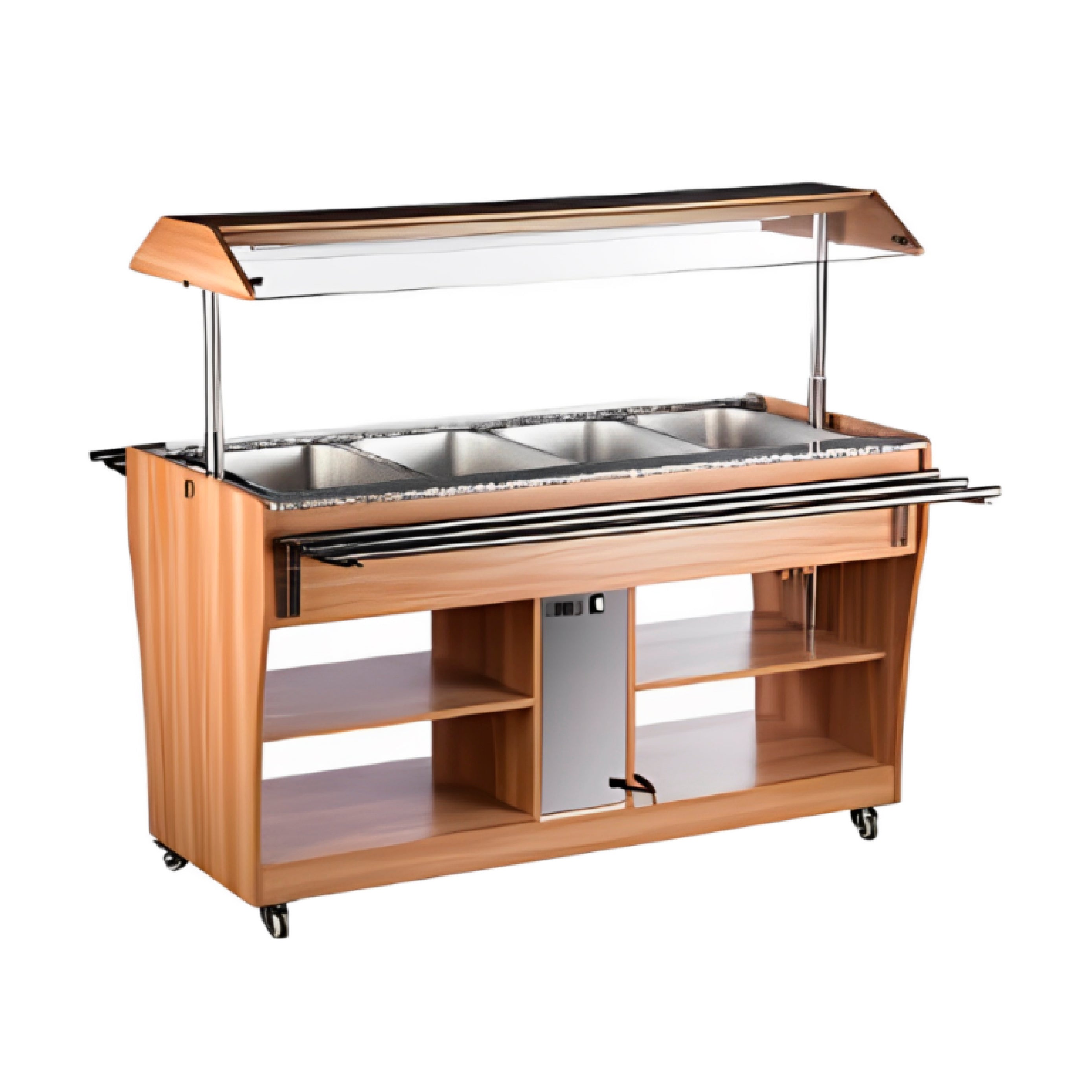 Mesa buffetera caliente móvil de 4 insertos enteros Migsa Modelo RTR-1490L