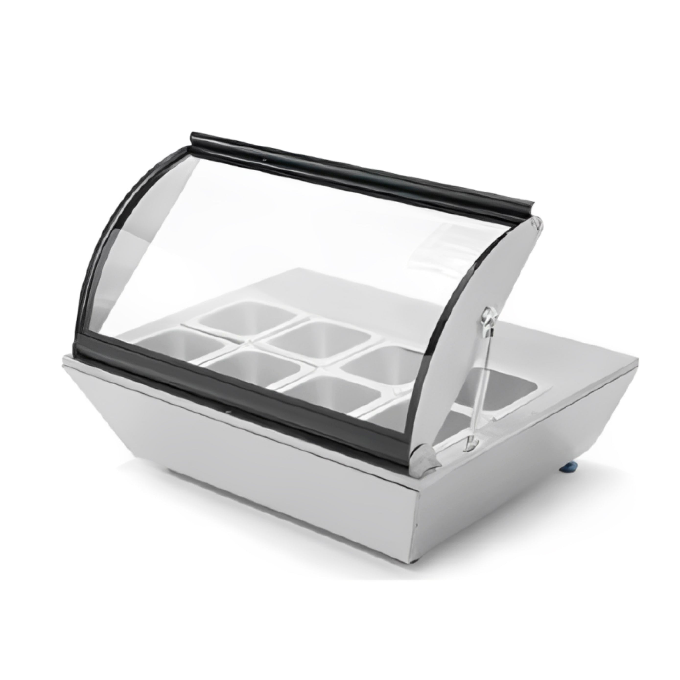 Vitrina caliente eléctrica de 8 insertos de sobre mesa con tapa  Migsa Modelo RTR-67L