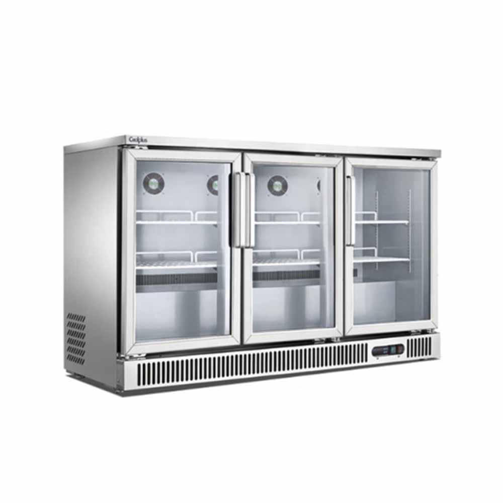Refrigerador contra barra de 3 puertas de cristal de 380 lts. Marca Migsa Modelo SG380 freeshipping - Innova FoodService